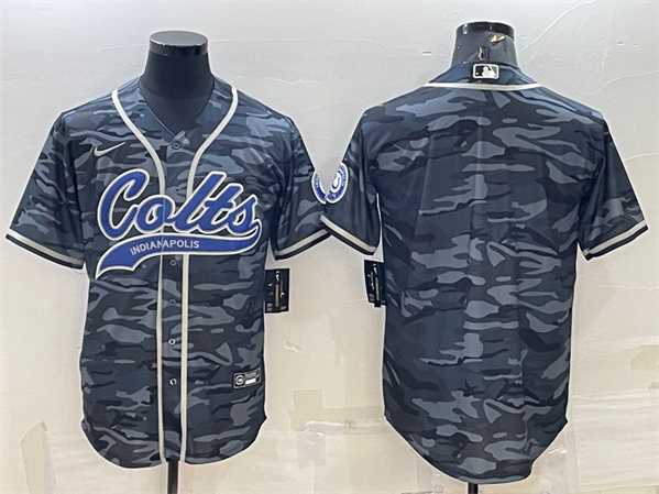 Mens Indianapolis Colts Blank Gray Camo With Patch Cool Base Stitched Baseball Jersey